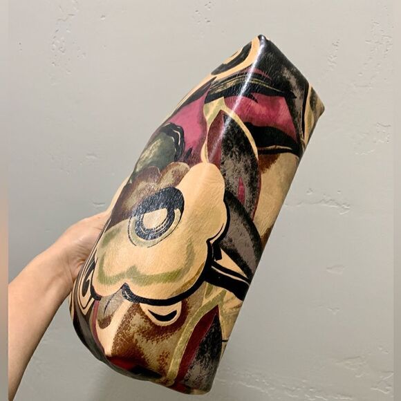 Abstract Print Cowhide Leather Handmade Wooden Frame Bag Includes 2 Strap Styles - Picture 14 of 16